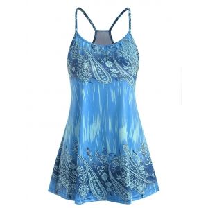 

Plus Size Floral Paisley Print Swing Cami Top, Light blue