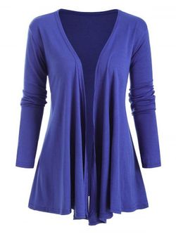 Open Front Jersey Draped Front Jacket - BLUE - M