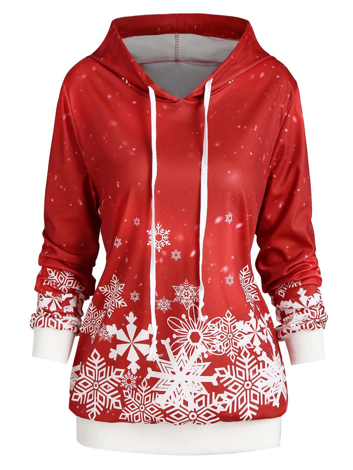 Outfit Plus Size Christmas Snowflake Print Hoodie  