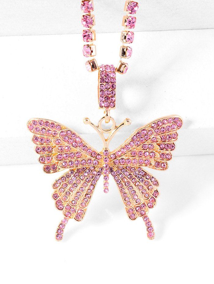 

Big Butterfly Pattern Rhinestone Necklace, Light pink