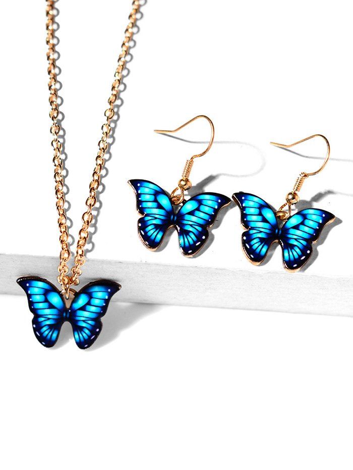 

Pendant Butterfly Necklace Earrings Set, Sky blue
