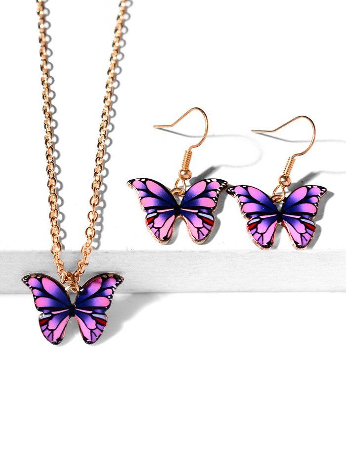

Pendant Butterfly Necklace Earrings Set, Purple
