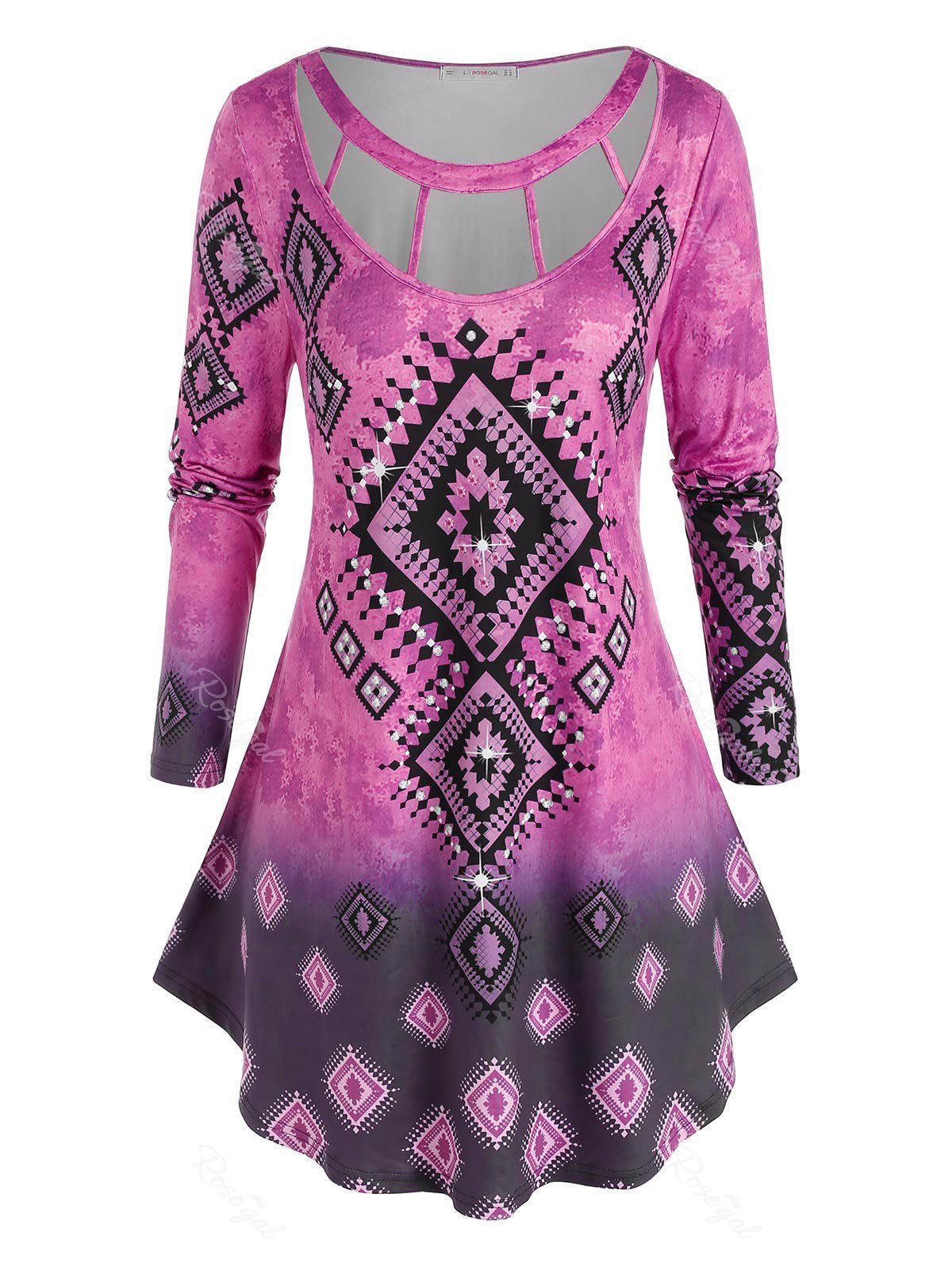Store Plus Size Ombre Printed Cutout Round Hem Tunic Tee  