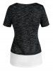 T-shirt Teinté Imprimé Tordu en Avant Fausse Deux Pièces - Multi-A XXL