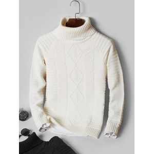 

Solid Turtleneck Cable Knit Sweater, White