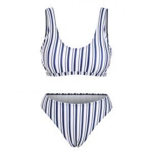 

Striped Side Cutout Bikini Swimwear, Deep blue