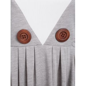 

Square Collar Buttoned Ruched Long Sleeve Top, Light gray