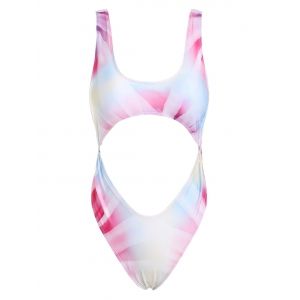 

Tie Dye Ring Cutout High Cut One-piece Swimsuit, Light purple