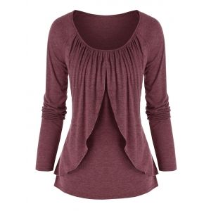 

Raglan Sleeve Heathered Overlap T-shirt, Deep red
