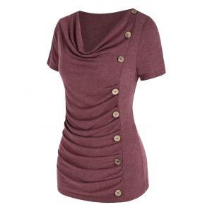 

Ruched Button Down Asymmetric T Shirt, Deep red