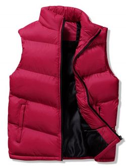 Winter Solid Casual Puffer Waistcoat - RED WINE - S