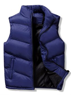 Winter Solid Casual Puffer Waistcoat - DEEP BLUE - XS