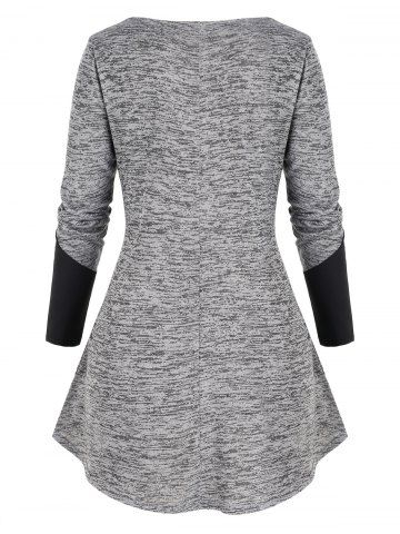 Plus Size Colorblock Pleated Button T Shirt