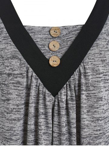 Plus Size Colorblock Pleated Button T Shirt