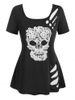 Plus Size & Curve Ripped Cutout Skull Lace T Shirt -  