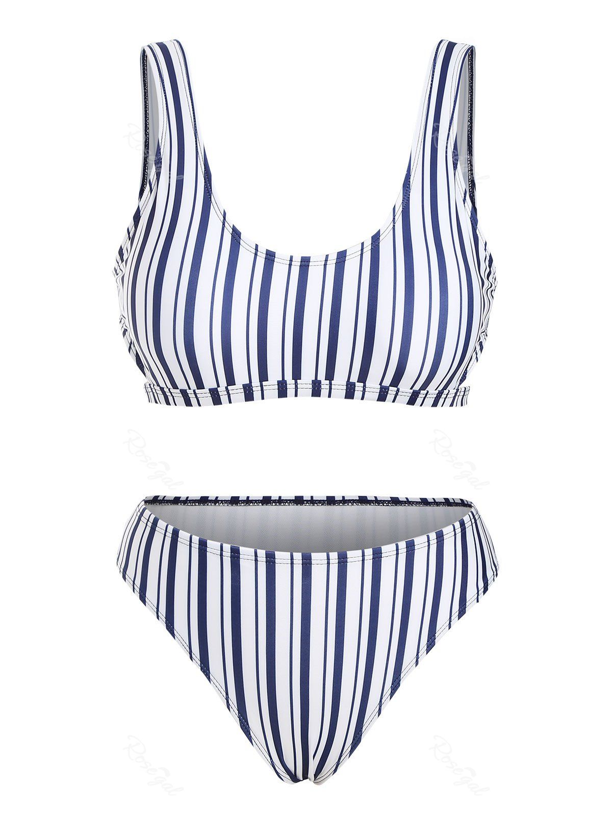 

Striped Side Cutout Bikini Swimwear, Deep blue