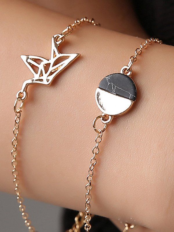 

2Pcs Hollow Origami Geo Marbling Bracelet Set, Golden