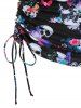 Maillot de Bain Tankini Sanglé à Imprimé Fleur Papillon Crâne Trois Pièces - Rouge foncé L