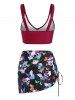 Maillot de Bain Tankini Sanglé à Imprimé Fleur Papillon Crâne Trois Pièces - Rouge foncé L