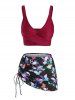 Skull Butterfly Flower Print Cinched Padded Three Piece Tankini Swimsuit -  