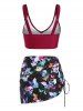 Skull Butterfly Flower Print Cinched Padded Three Piece Tankini Swimsuit -  