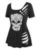 Plus Size & Curve Ripped Cutout Skull Lace T Shirt -  