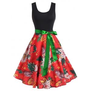 

Christmas Floral Print Vintage Dress, Red