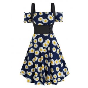 

Off The Shoulder Daisy Print Dress and Top Twinset, Deep blue