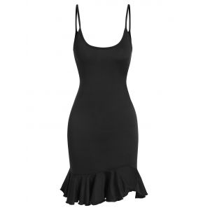 

Spaghetti Strap Asymmetrical Flippy Hem Sheath Dress, Black