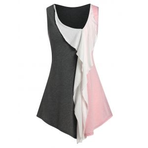 

Plus Size Colorblock Ruffle Front Long Tank Top, Multi a