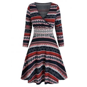 

Tribal Pattern Flower Lace Insert Sweater Dress, Multi