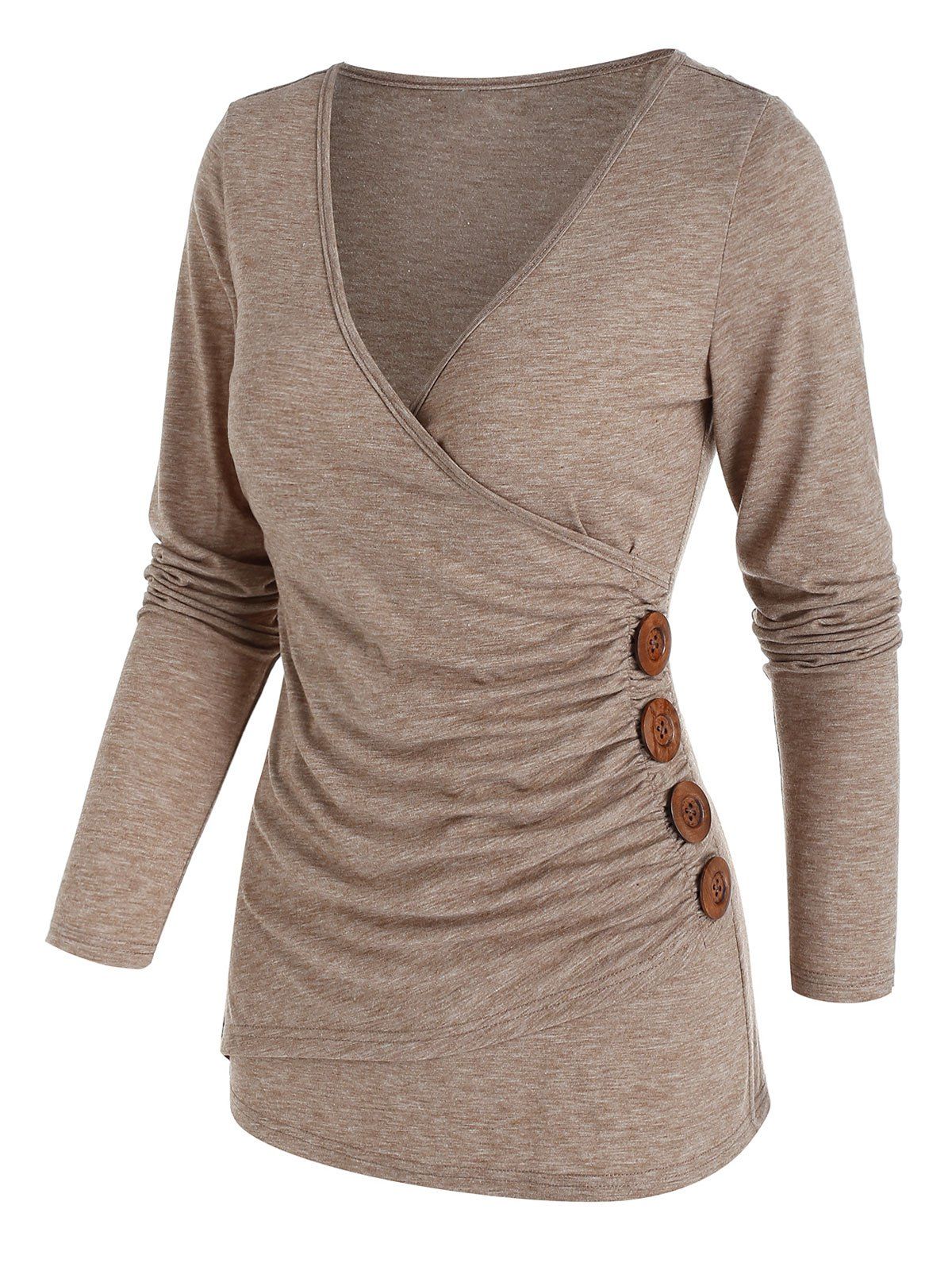 

Plunging Neckline Ruched T Shirt, Coffee