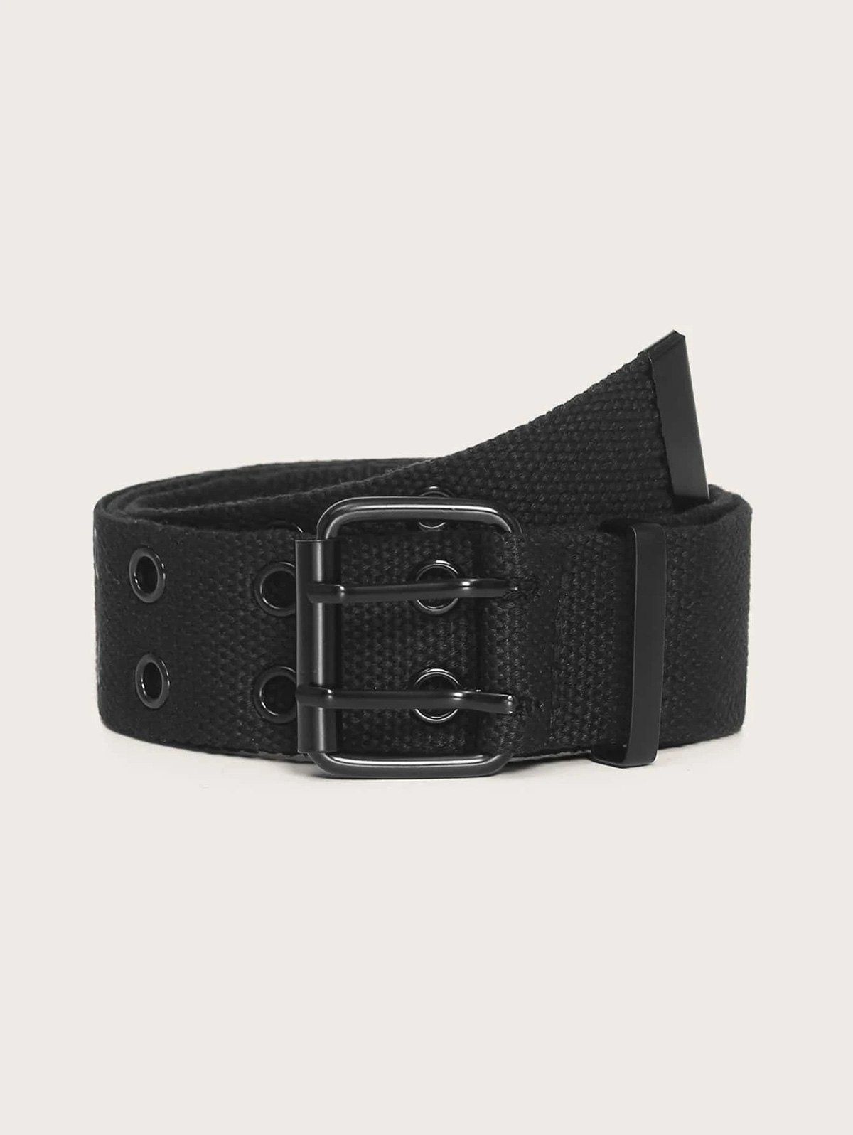 

Two Row Grommet Canvas Buckle Belt, Black