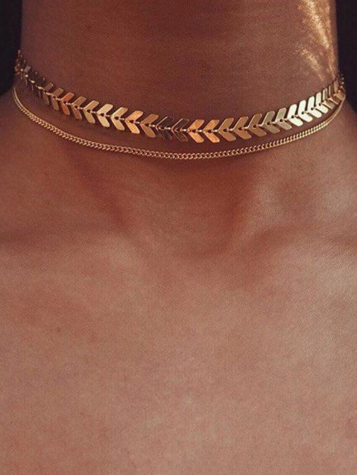 

Bohemian Herringbone Layered Choker Necklace, Golden