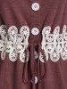 Plus Size Buttons Up Contrast Lace Drawstring Shirt -  