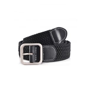 

Casual Square Pin Buckle Woven Belt, Black