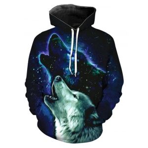 

Front Pocket Galaxy Animal Print Hoodie, Midnight blue