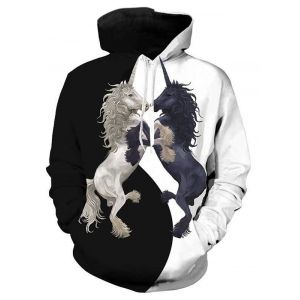 

Front Pocket Unicorn Print Contrast Hoodie, Multi