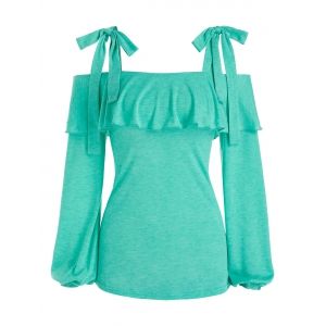 

Tie Knot Cold Shoulder Heathered T-shirt, Light green