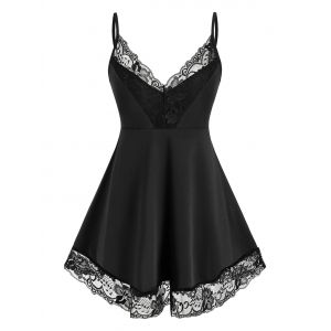 

Plus Size Lace Insert Backless Cami Tank Top, Black