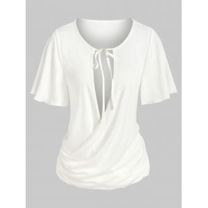 

Tie Knot Cut Out Ruched Surplice T-shirt, White