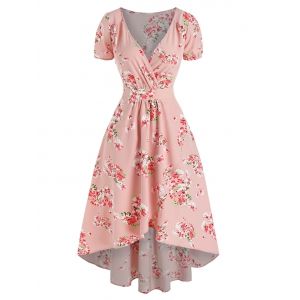 

Floral Print High Low Surplice Midi Dress, Light pink