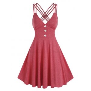 

Strappy Mock Button Heathered Dress, Red