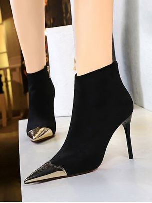 Metal Pointed Toe Suede Stiletto Heel Ankle Boots