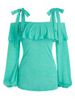 Tie Knot Cold Shoulder Heathered T-shirt -  