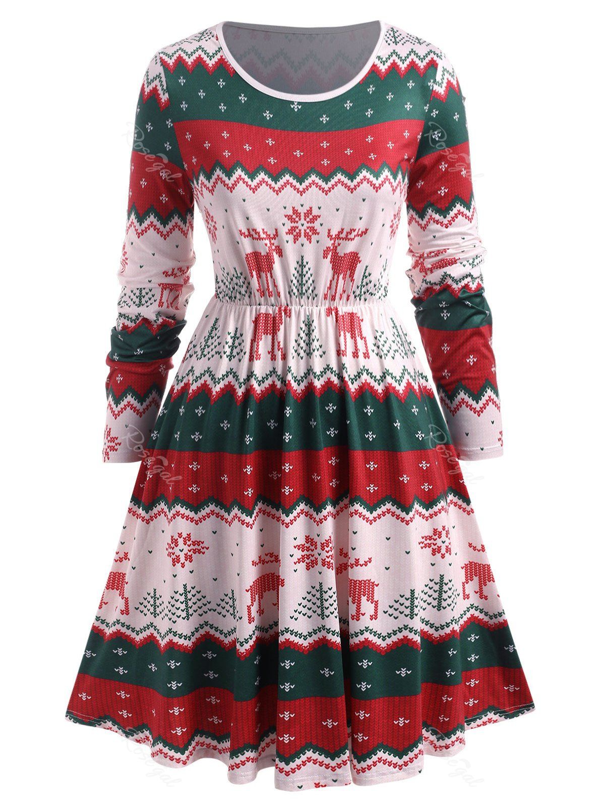 Chic Plus Size Christmas Snowflake Elk Print Dress  