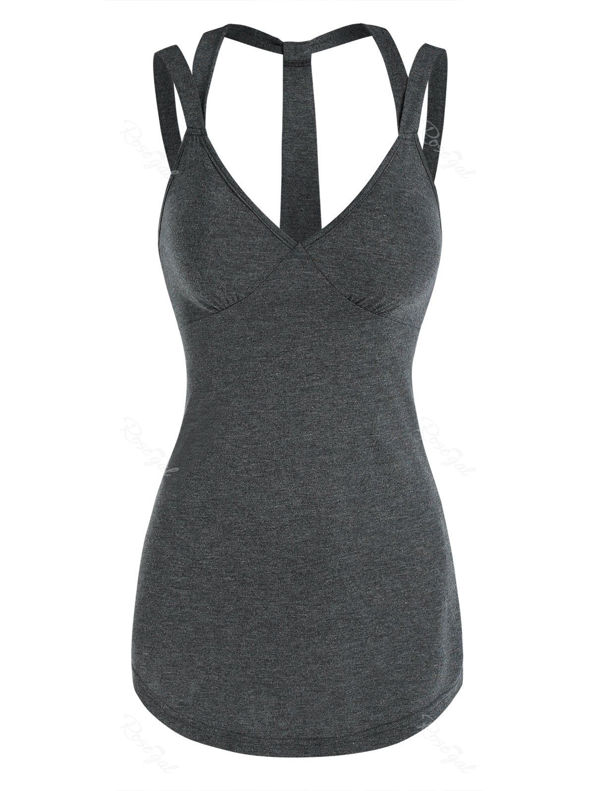 Online Heathered Cut Out Tank Top  
