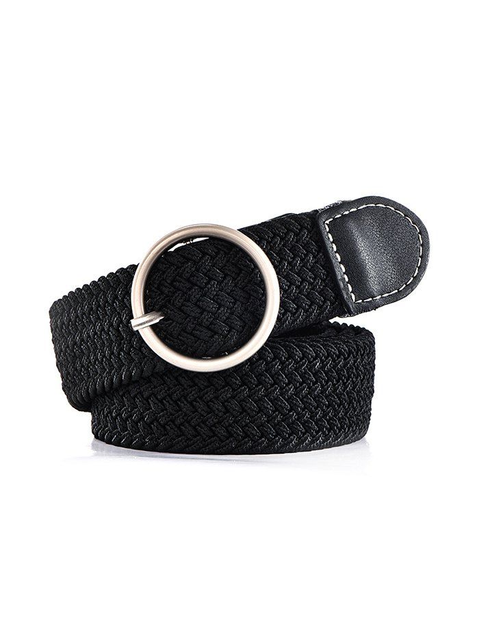 

Round Pin Buckle Woven Jeans Belt, Black