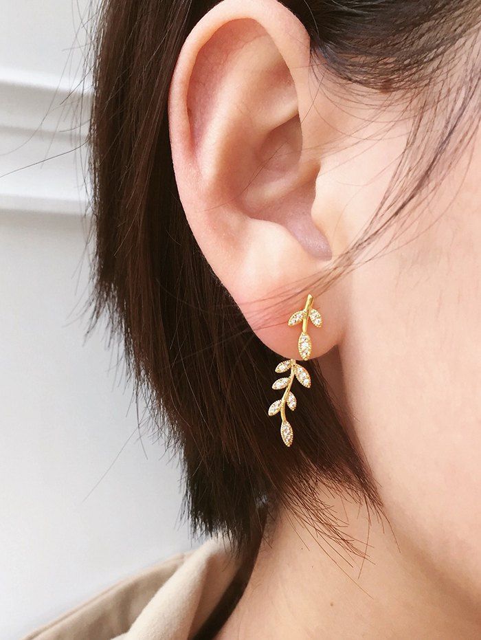 

Leaf Branch Shape Rhinestone Earrings, Golden