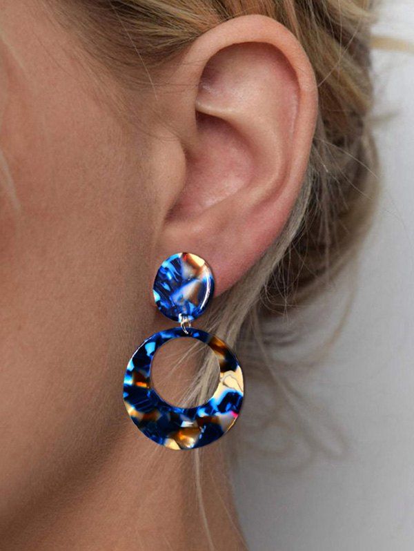 

Round Hollow Colorblock Drop Earrings, Blue